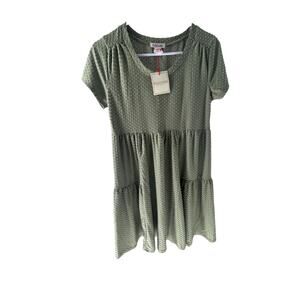 NWT Rolla Coster Olive Green Jacquard Dot Mini Short Sleeve Dress Women's Large